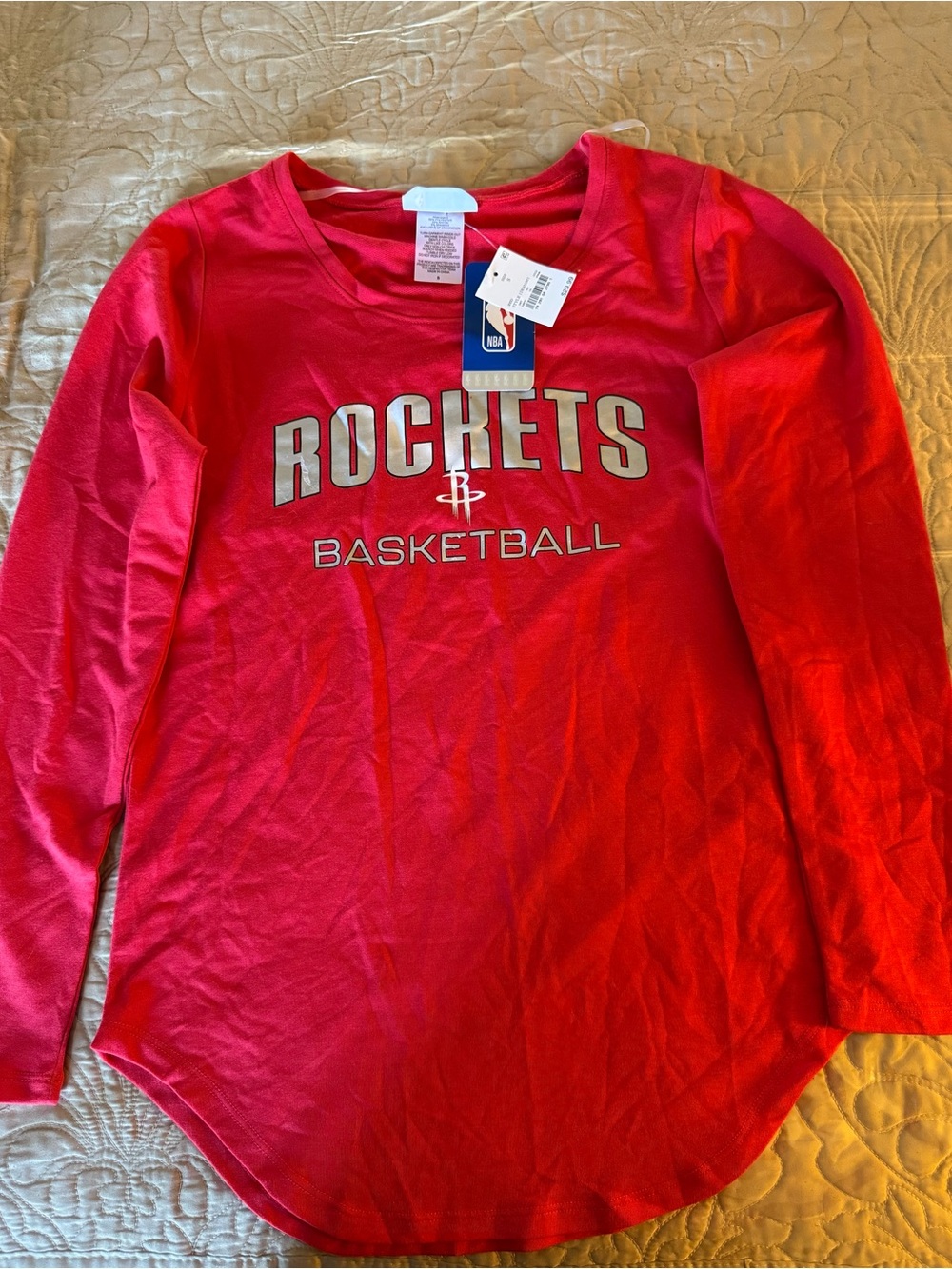 NBA Rockets Red Long Sleeve Shirt with Silver Logo